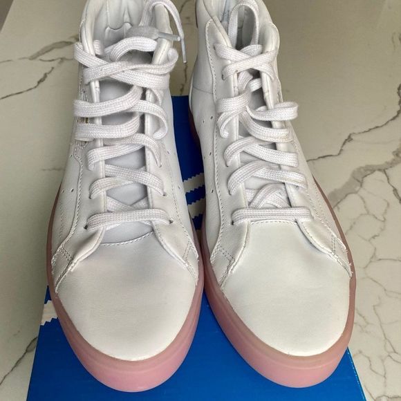 NIB Adidas Sleek Mid White w/ Pink Bottoms US Sz 9-FR size 41.5 - Picture 2 of 4